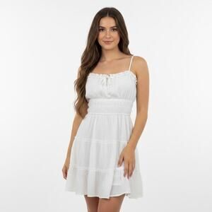 Trixxi White Milkmaid Mini Dress Tiered Coquette Cottagecore Babydoll XL Summer